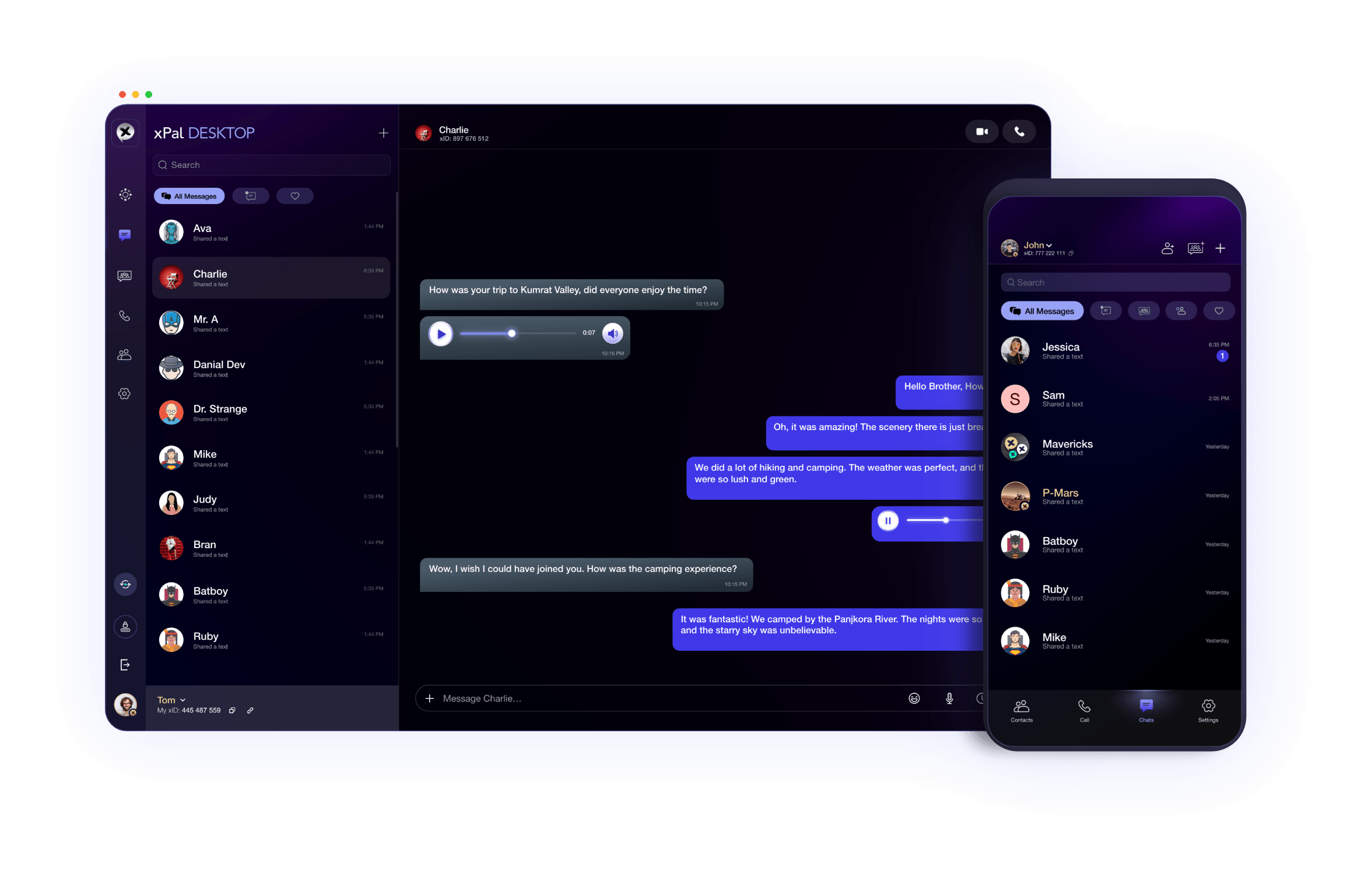 xPal Desktop and mobile secure messenger interface
